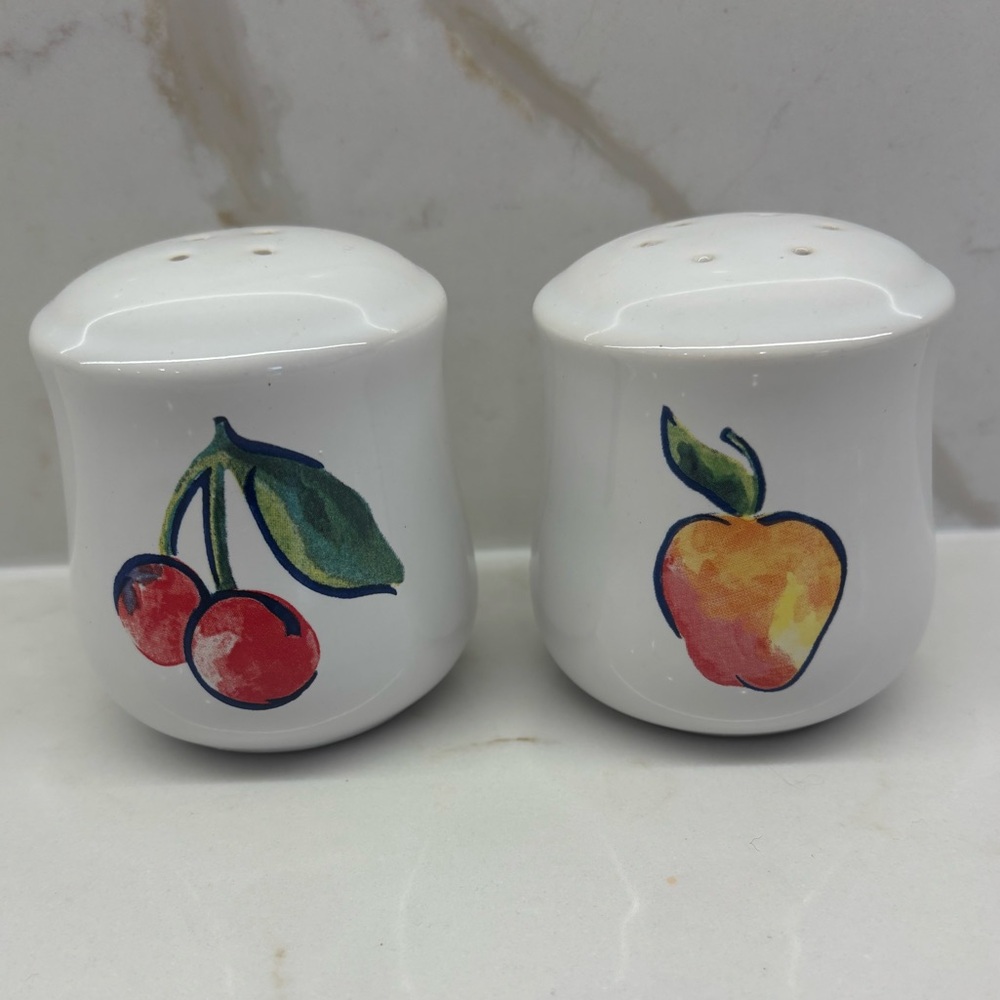 Vintage Corelle Fruit Basket Salt and Pepper Shakers with Cherry Apple Design